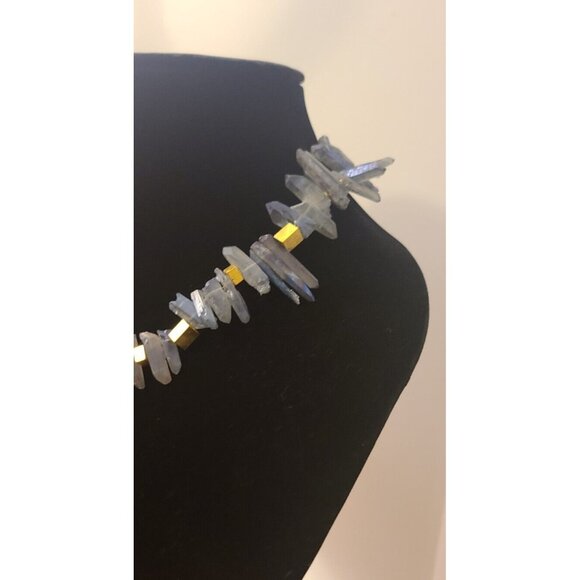 NAKAMOL Anthropology Blue Purple Raw Crystal and Gold Bead Necklace 18"-20.5" - Picture 5 of 9